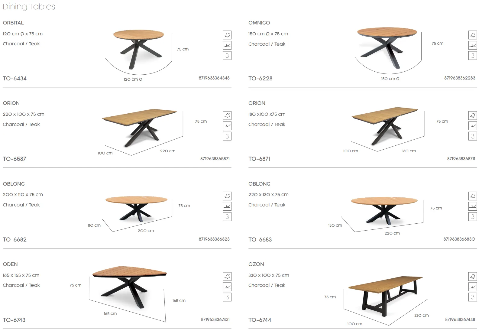 Stoły aluminiowo-teakowe TierraOutdoor alu-teak