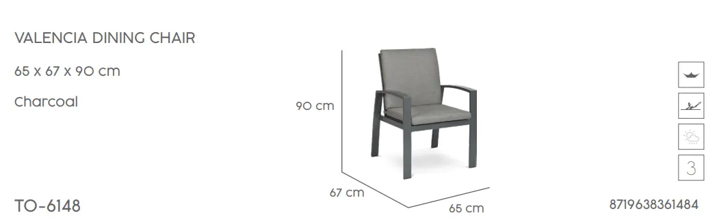 Wymiary krzesła na taras VALENCIA 