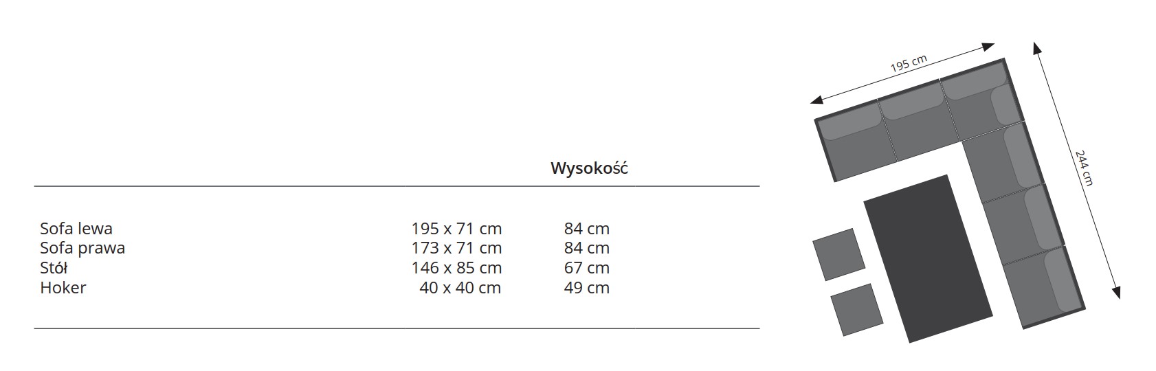 narożnik obiadowy VIGO wymiary i układ
