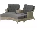 Dwuosobowy fotel wypoczynkowy VALENTINE z grubymi poduszkami na siedzisko i oparcie.wraz z podnóżkiem
