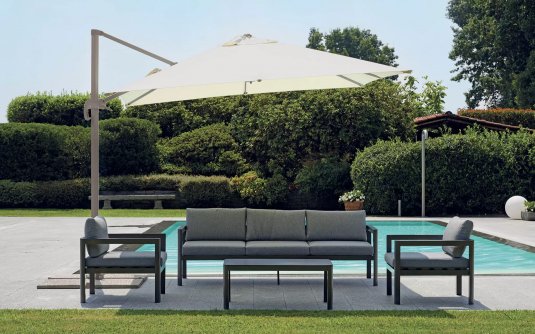 Kwadratowy parasol ogrodowy z nogą boczną TAUPE i poszyciem kremowym 3x3 TAKAMAKA