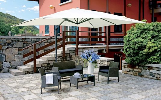 Parasol ogrodowy BATISTA 3×4 m z grafitowego aluminium i tkaniną ecru 
