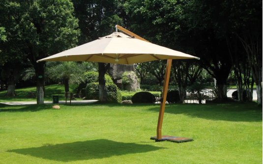 ekskluzywny parasol ogrodowy 3,x3,5 z nogą boczną efekt drewna ekskluzywny parasol ogrodowy 3,x3,5 z nogą boczną efekt drewna