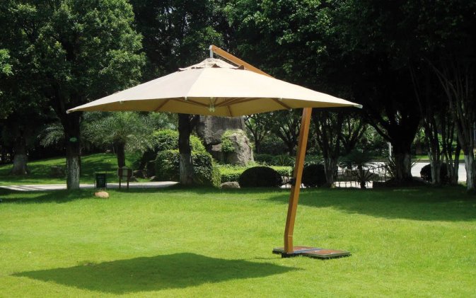 ekskluzywny parasol ogrodowy 3,x3,5 z nogą boczną efekt drewna