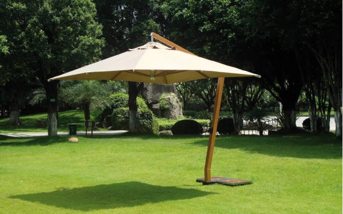 ekskluzywny parasol ogrodowy 3,x3,5 z nogą boczną efekt drewna