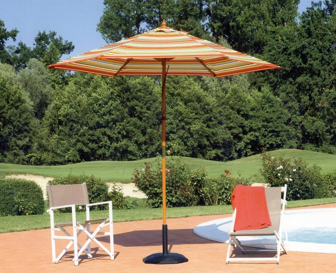 6-kątny parasol ogrodowy 270 cm z wielokolorowym poszyciem drewniana noga