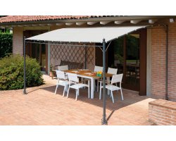 PEARL Pergola przyścienna 3×4 m – stalowa, piaskowa, z tkaniną poliestrową, idealna na taras