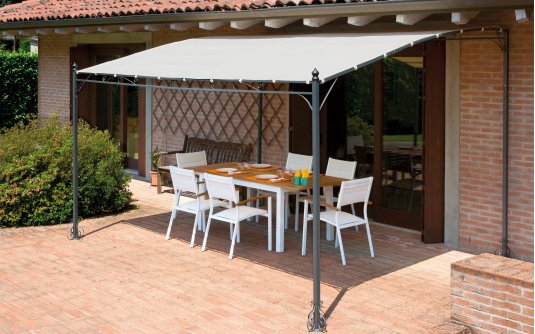 PEARL Pergola przyścienna 3×4 m – stalowa, piaskowa, z tkaniną poliestrową, idealna na taras PEARL Pergola przyścienna 3×4 m – stalowa, piaskowa, z tkaniną poliestrową, idealna na taras