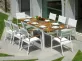 komplet stołowy ogrodowy aluminium białe blat teak