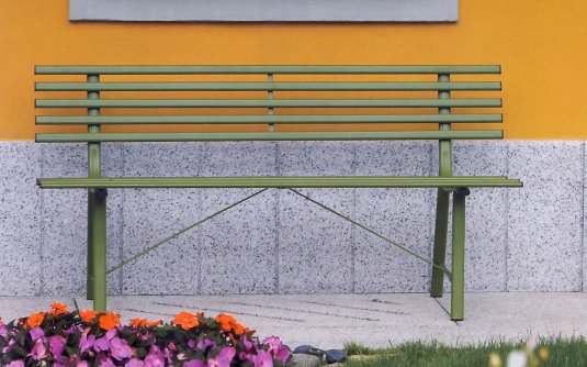 Oliwkowa metalowa ławka ogrodowa RECANTO