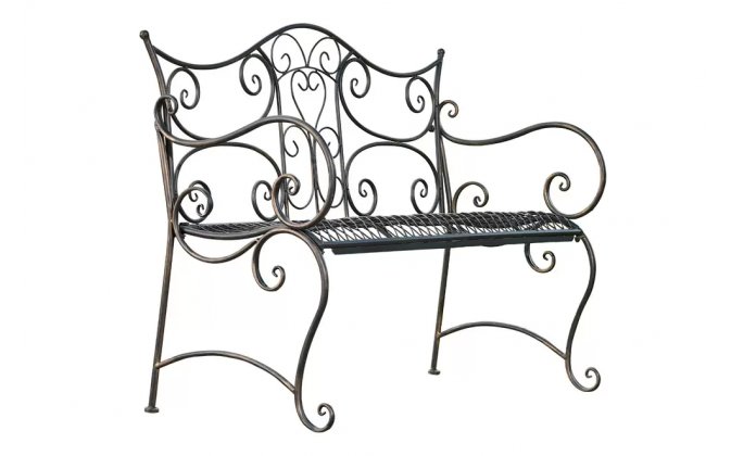 Rustykalna ławka metalowa metaloplastyka TAMACA kolor brąz metaliczny