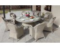 Zestaw mebli stołowych ogrodowych BOLONIA okrągły stół 130 cm technorattan SZAROPOPIELATY