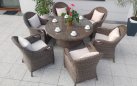Okrągły stół ogrodowy technorattanowy 150 cm BOLONIA i 6 foteli klasyczne kolor BRĄZOWOSZARY