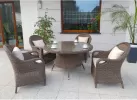 Okrągły stół ogrodowy technorattanowy 110 cm BOLONIA i 4 fotele klasyczne kolor BRĄZOWOSZARY