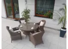 Okrągły stół ogrodowy technorattanowy 110 cm BOLONIA i 4 fotele klasyczne kolor BRĄZOWOSZARY