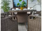 Okrągły stół ogrodowy technorattanowy 150 cm BOLONIA i 6 foteli klasyczne kolor BRĄZOWOSZARY