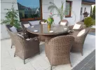 Okrągły stół ogrodowy technorattanowy 150 cm BOLONIA i 6 foteli klasyczne kolor BRĄZOWOSZARY