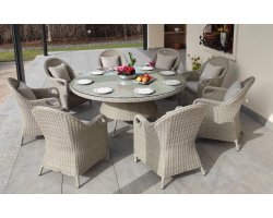 Zestaw mebli stołowych ogrodowych BOLONIA okrągły stół 130 cm technorattan SZAROPOPIELATY