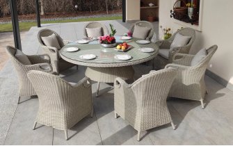 Zestaw mebli stołowych ogrodowych BOLONIA okrągły stół 130 cm technorattan SZAROPOPIELATY