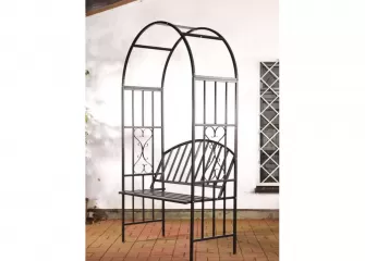 czarny łuk ogrodowa ławka metalowy