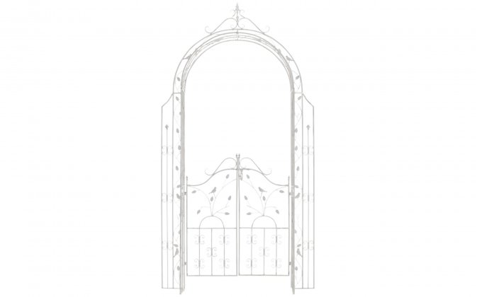 Metalowy łuk ogrodowy GRENADA z dekoracyjną bramką stalowy kolor biały antyczny