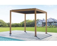 Pergola lamelowa aluminiowa 3×4 m TEXAS z regulacją i odpływem – efekt drewna