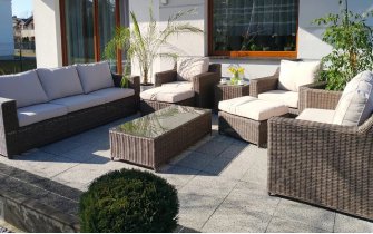 Duży zestaw mebli ogrodowych z technorattanu LARGHI XXL technorattan BRĄZOWY