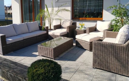 Duży zestaw mebli ogrodowych z technorattanu LARGHI XXL technorattan BRĄZOWY Duży zestaw mebli ogrodowych z technorattanu LARGHI XXL technorattan BRĄZOWY