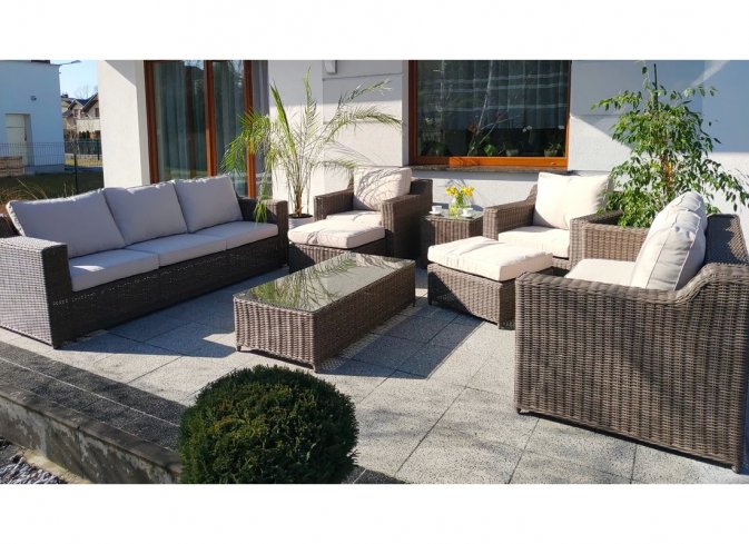 Duży zestaw mebli ogrodowych z technorattanu LARGHI XXL technorattan BRĄZOWY Duży zestaw mebli ogrodowych z technorattanu LARGHI XXL technorattan BRĄZOWY