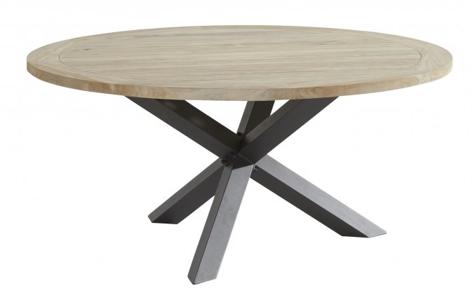okrągły stół ogrodowy LOUVRE teak śr. 160 cm nogi aluminiowe