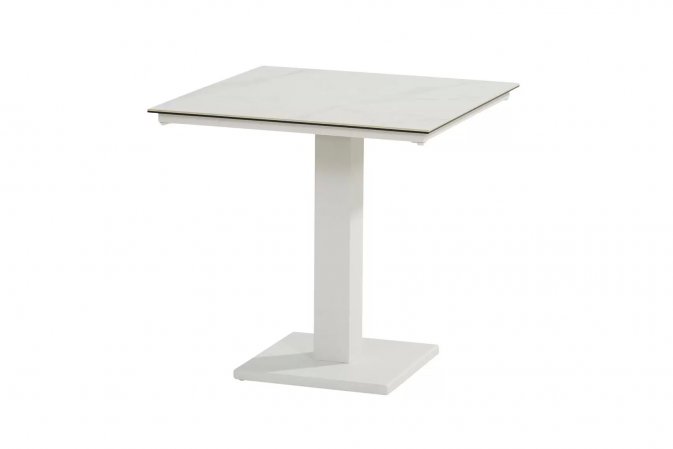 Kwadratowy sół na 1 nodze aluminiowy biały blat ceramiczny 75x75 TITAN