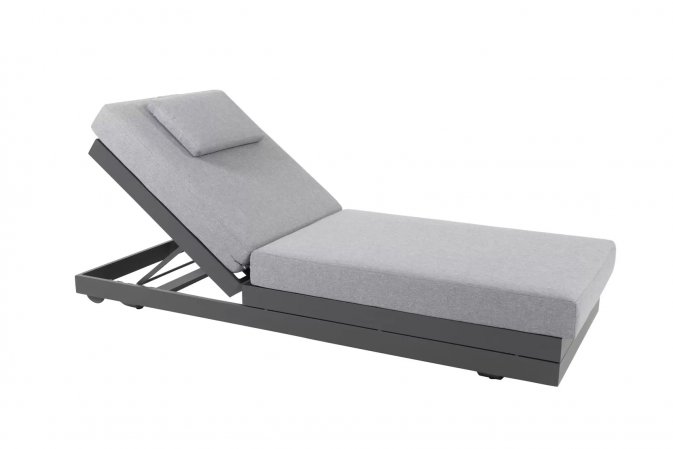 Leżak aluminiowy ciemnoszary z materacem i zagłówkiem CALI 4SO
