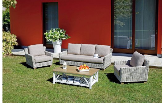 Komplet wypoczynkowy z naturalnego rattanu szary CAPELO Komplet wypoczynkowy z naturalnego rattanu szary CAPELO
