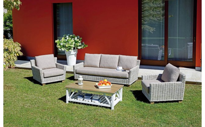 Komplet wypoczynkowy z naturalnego rattanu szary CAPELO