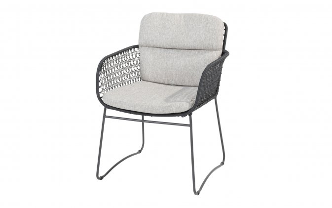 Eleganckie grafitowe krzesło jadalniane ogrodowe APRILLA 4SO stał nierdzewna oraz wygodne poduszki Olefin