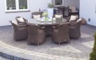 Duży zestaw stołowy na taras KUMBANG 180 ze stołem o śr. 180 cm i 8 foteli z technorattanu