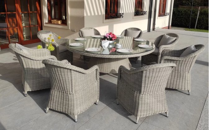 Duży komplet sotłowy na taras KUMBANG 180 technorattan jasnoszary