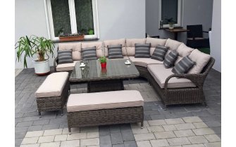 narożnik obiadowy ogrodowy HERRERA z kwadratowym stołem z technorattanu