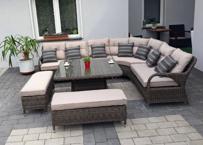 narożnik obiadowy ogrodowy HERRERA z kwadratowym stołem z technorattanu