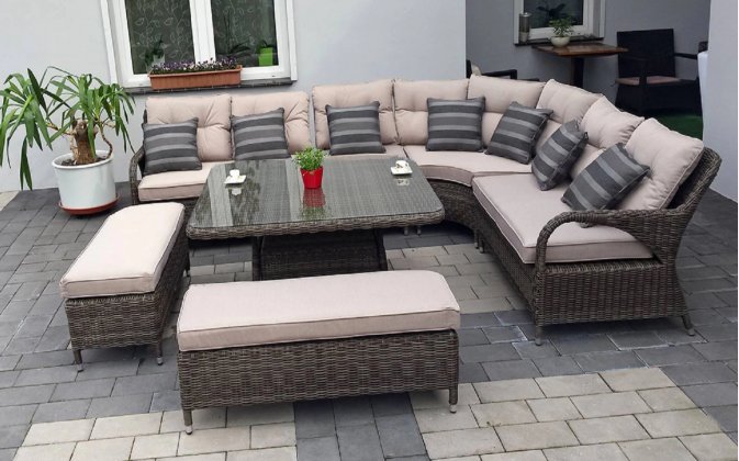 narożnik obiadowy ogrodowy HERRERA z kwadratowym stołem z technorattanu