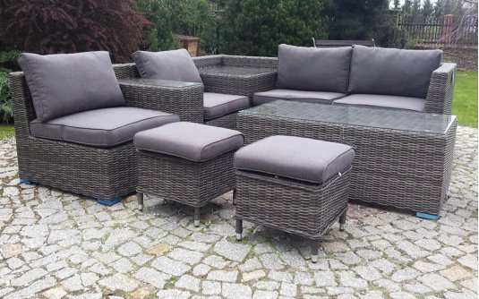 Meble ogrodowe narożne na taras z technorattnu MUSCAT brązowoszary Meble ogrodowe narożne na taras z technorattnu MUSCAT brązowoszary