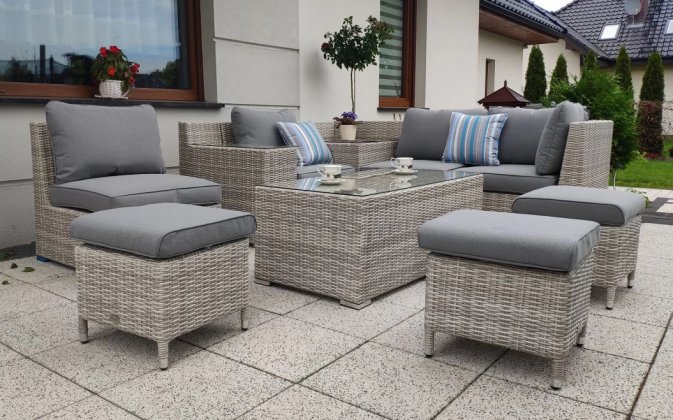 Jasnoszary zestaw narożny na taras z technorattnu MUSCAT