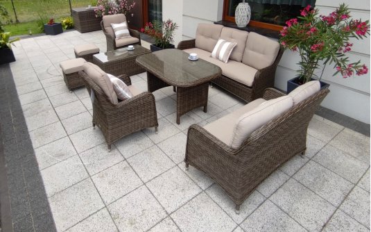 Meble ogrodowe wypoczynkowe na taras ALCARA z technorattanu brązowego 