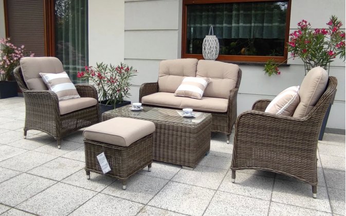 Meble ogrodowe wypoczynkowe na taras ALCARA z technorattanu brązowego 