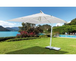 biały parasol ogrodowy z nogą boczną 3,x3,5 m