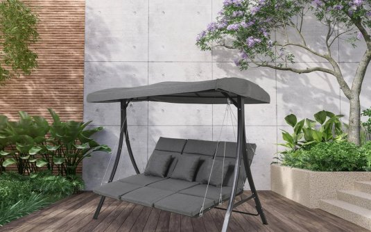 Huśtawka ogrodowa aluminiowa ciemnoszara poduszki Olefin MADEIRA