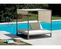 Łóżko ogrodowe nowoczesne aluminiowe dla 2 osó z zadaszeniem BALDAHIMO tortora