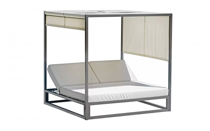 Łóżko ogrodowe nowoczesne aluminiowe dla 2 osó z zadaszeniem BALDAHIMO tortora