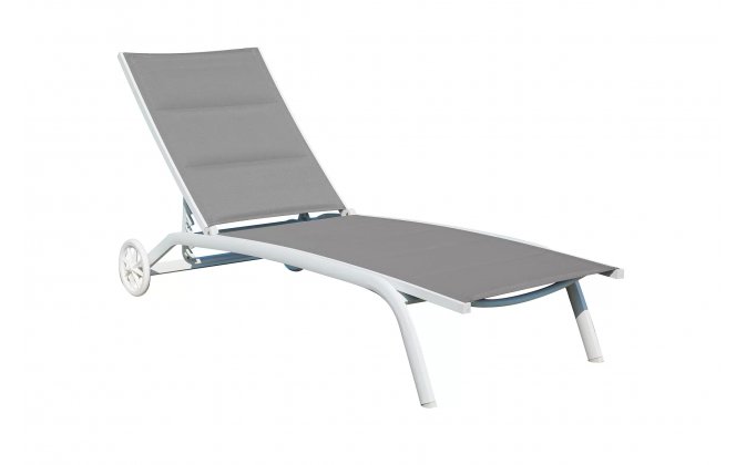 Biały leżak ogrodowy z szara tekstyliną SAMRINDA