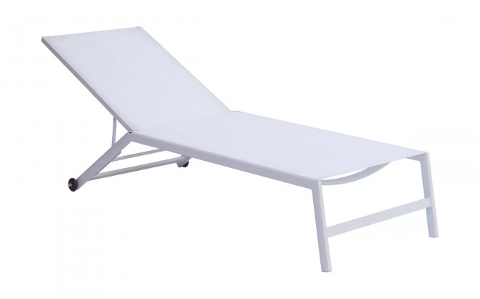 biały leżak ogrodowy z kółkami aluminiowy POSI